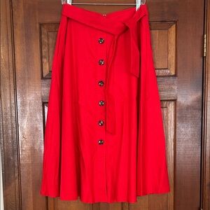 Ann Taylor Red A-Line Button-Front Skirt with Tie Waist